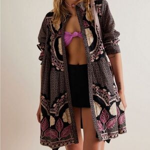Free People Smell The Roses Mini cotton Dress in Black Combo